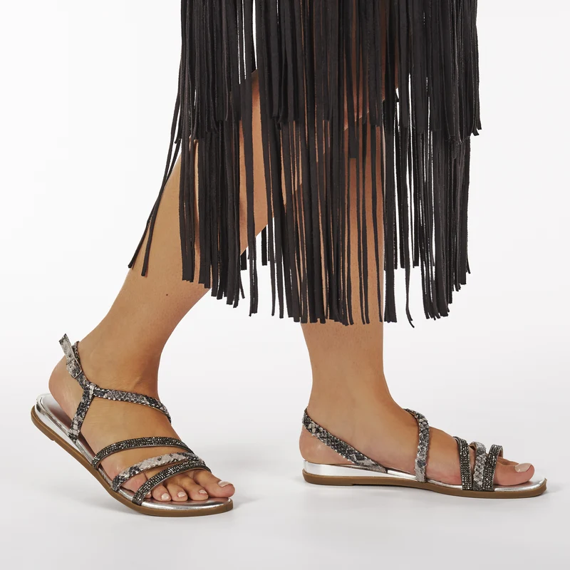 Sandalias de tiras finas en plateado y print de serpiente para mujer FRISCO