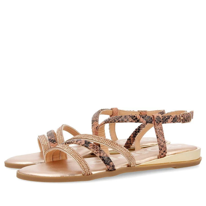 Sandalias de tiras finas en oro rosado y print de serpiente para mujer FRISCO