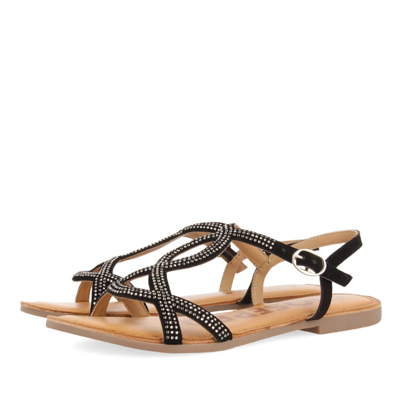 SANDALIAS PLANAS NEGRAS CON ADORNOS PARA MUJER CONOVER
