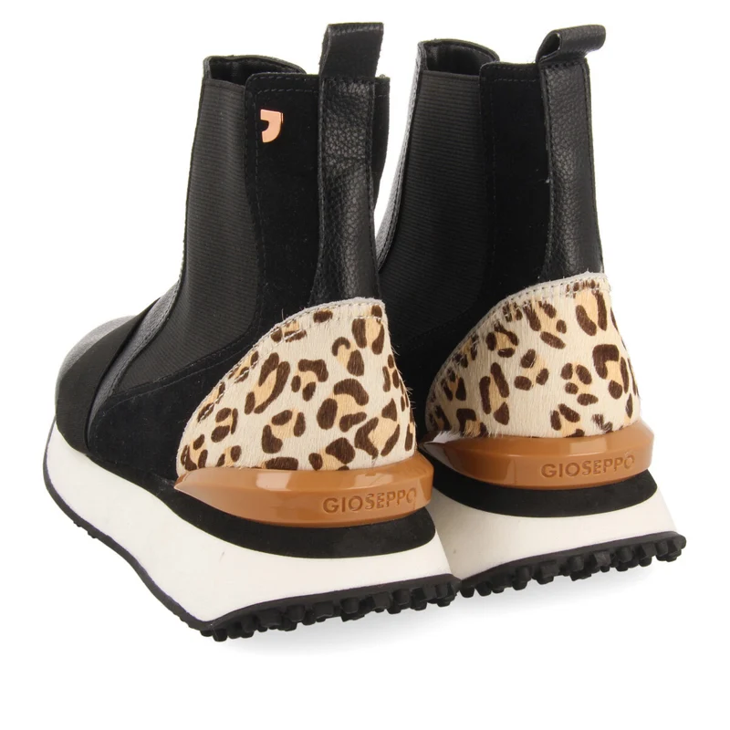 Black high top sneakers with animal print details for woman LUNNER