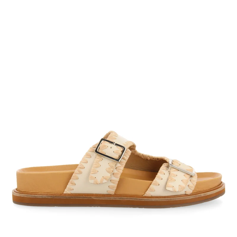 Pancas women's off-white footbed sandals with buckles