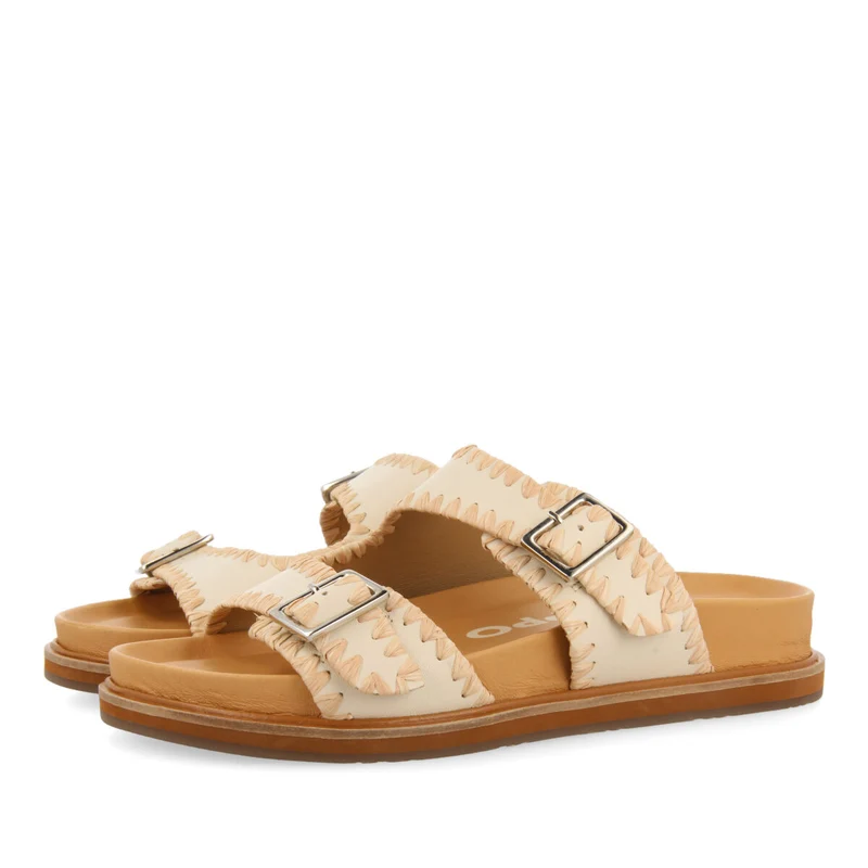 Pancas women's off-white footbed sandals with buckles