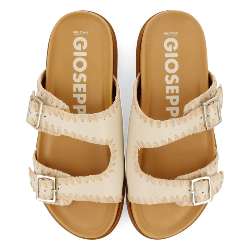 Pancas women's off-white footbed sandals with buckles