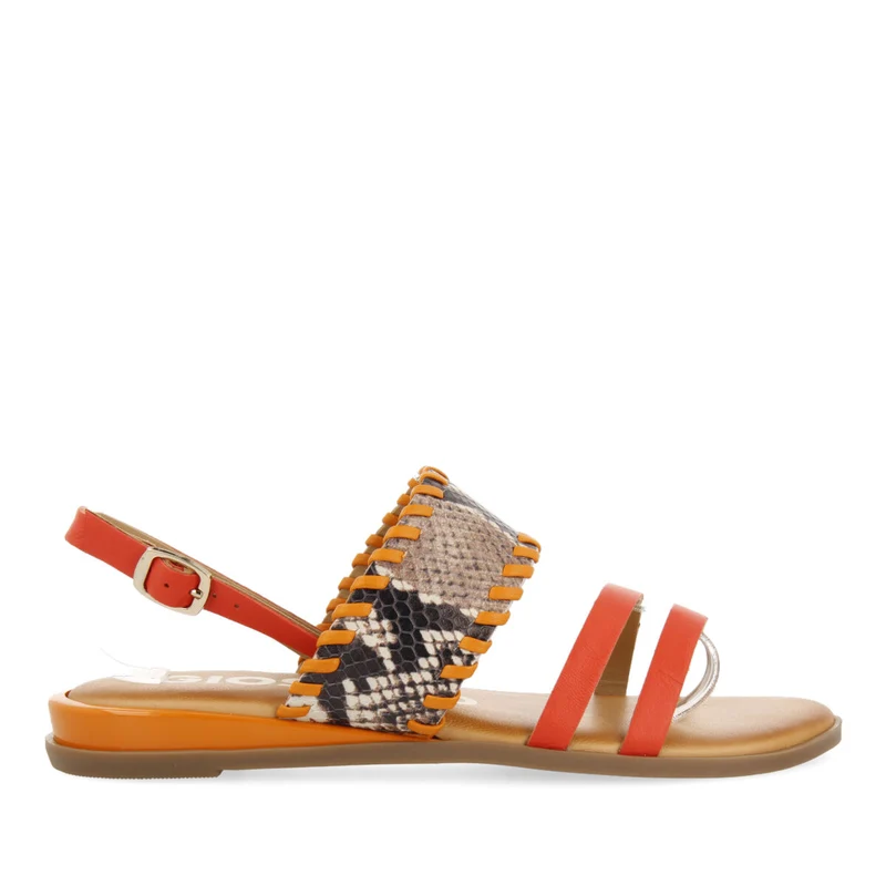 Braye women's orange sandals with snakeskin print