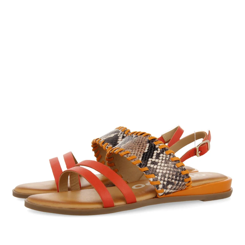 Braye women's orange sandals with snakeskin print