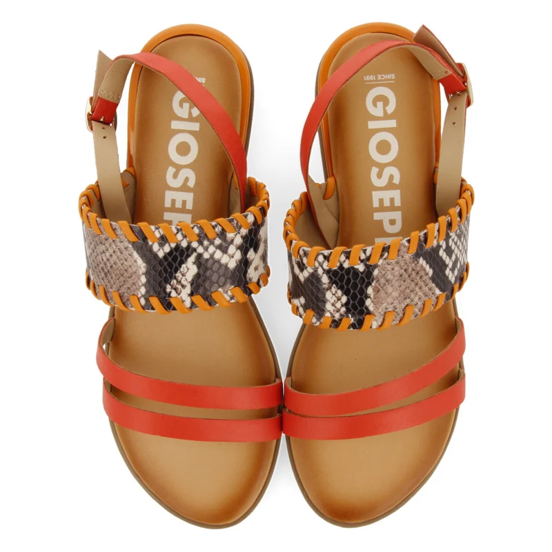 Braye women's orange sandals with snakeskin print