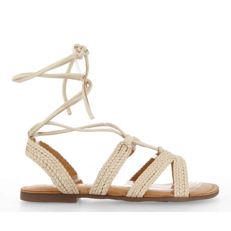 Darney women's flat off-white braided leather sandals with laces
