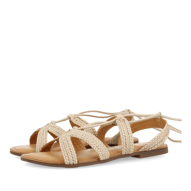 Darney women's flat off-white braided leather sandals with laces