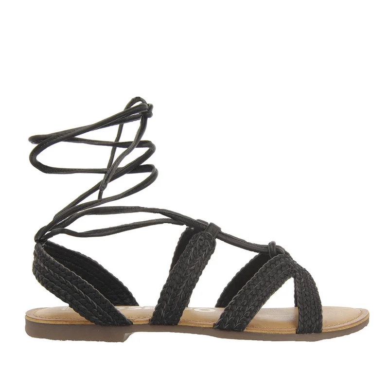 Darney women's flat black braided leather sandals with laces