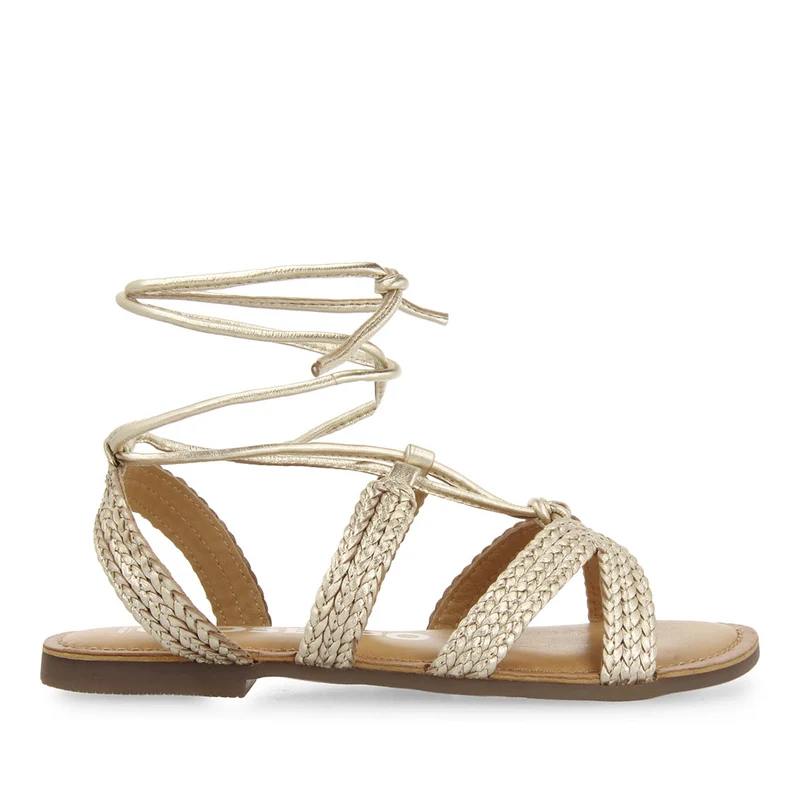 Darney women's flat gold braided leather sandals with laces