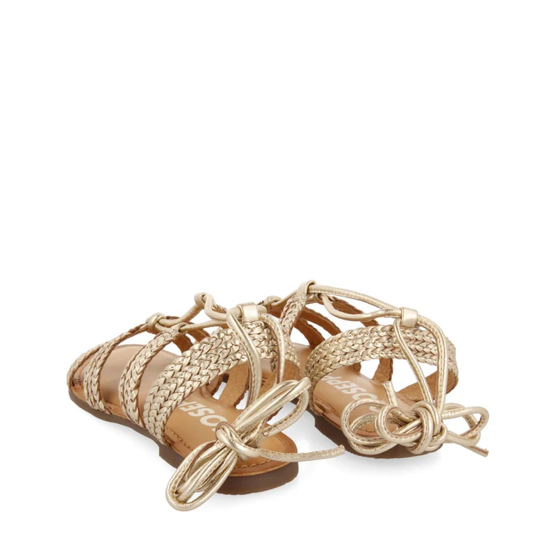 Darney women's flat gold braided leather sandals with laces
