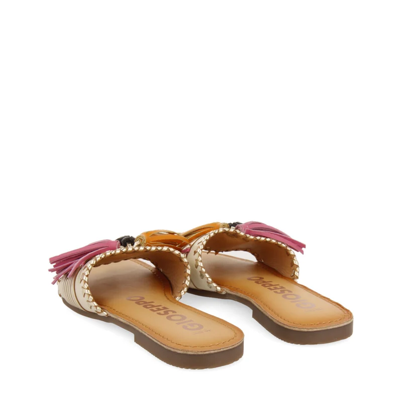 Choisel women's gold and white slide sandals with tassels