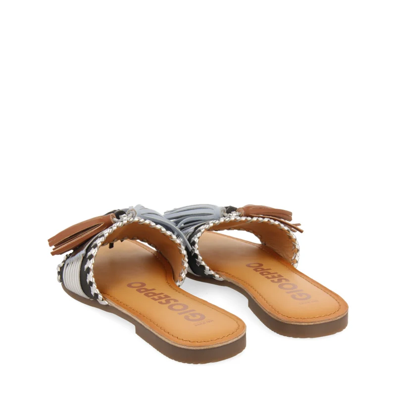 Choisel women's black and silver slide sandals with tassels