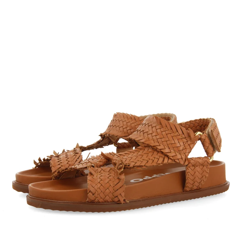 Lassance women's tan footbed sandals with braided straps