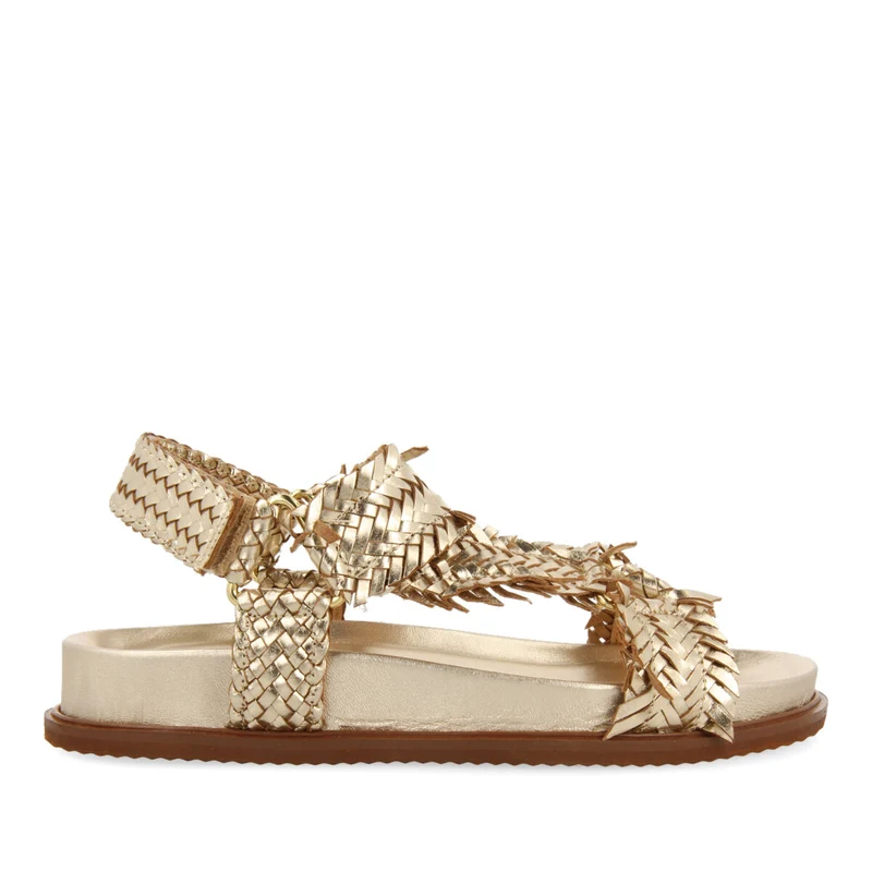 Lassance women's gold footbed sandals with braided straps