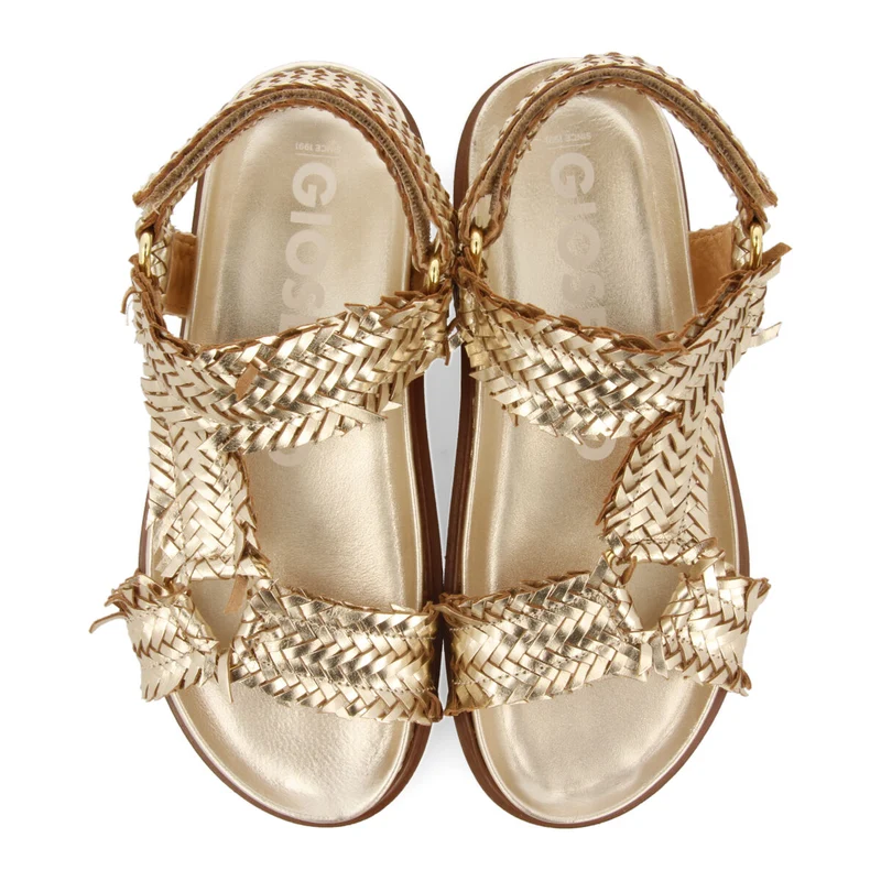 Lassance women's gold footbed sandals with braided straps