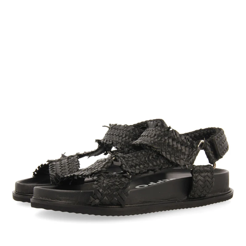 Lassance women's black footbed sandals with braided straps