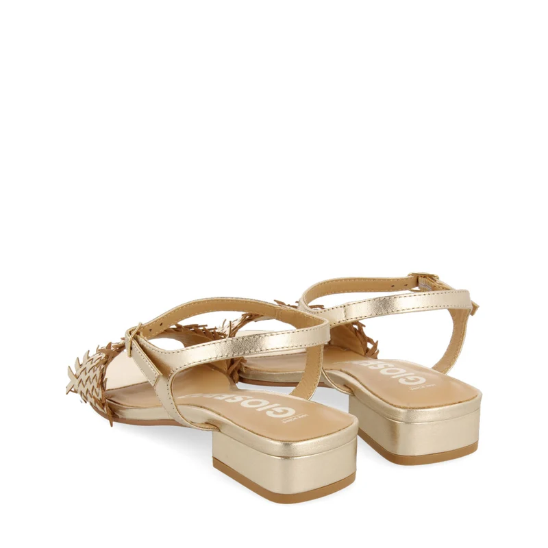 Kourou women's gold braided sandals with low heels