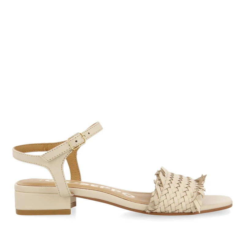 Kourou women's off-white braided sandals with low heels