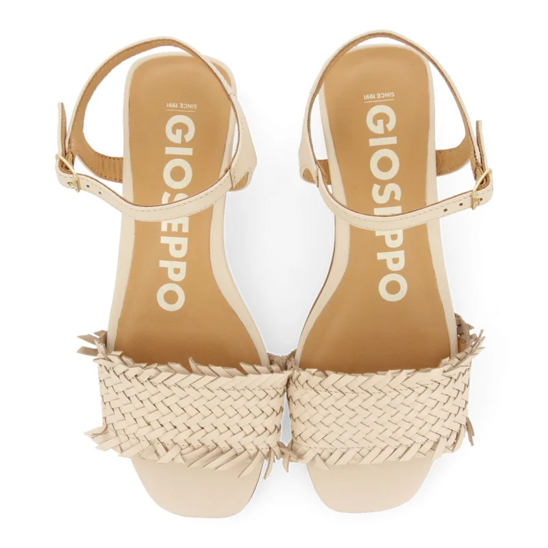 Kourou women's off-white braided sandals with low heels