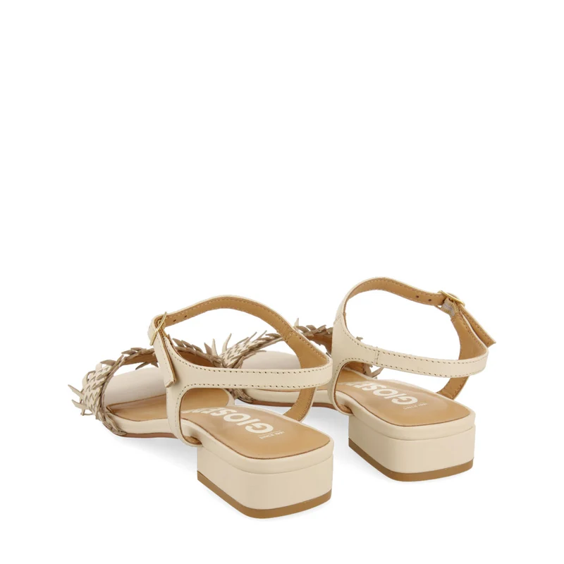 Kourou women's off-white braided sandals with low heels