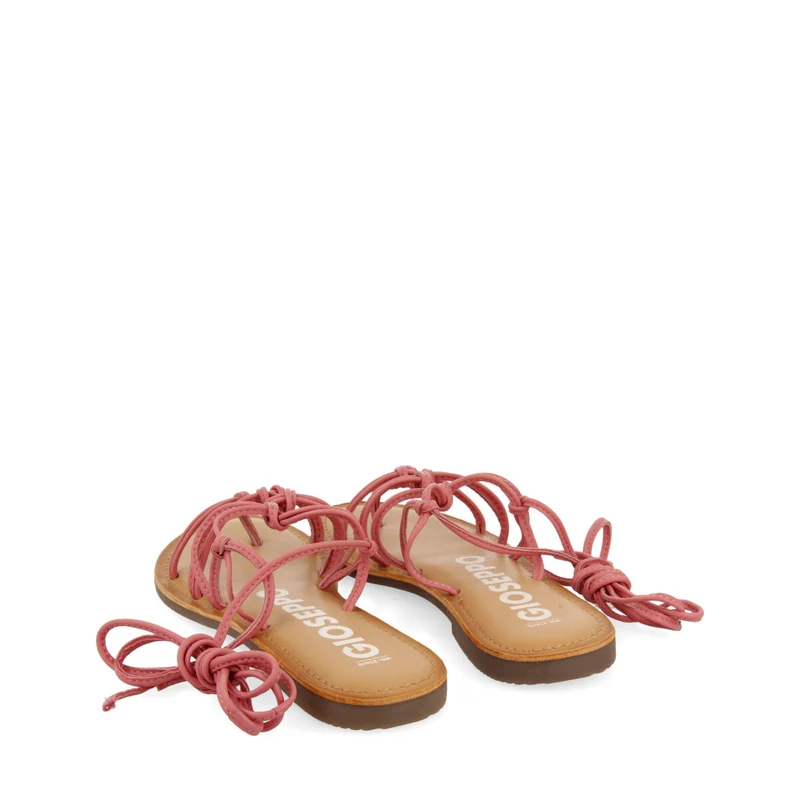 Mambai women's flat pink leather sandals with thin straps and decorative knots