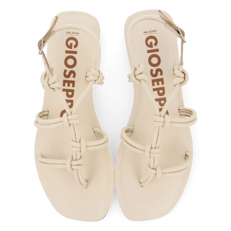 Matinha women's flat off-white leather sandals with thin straps and decorative knots