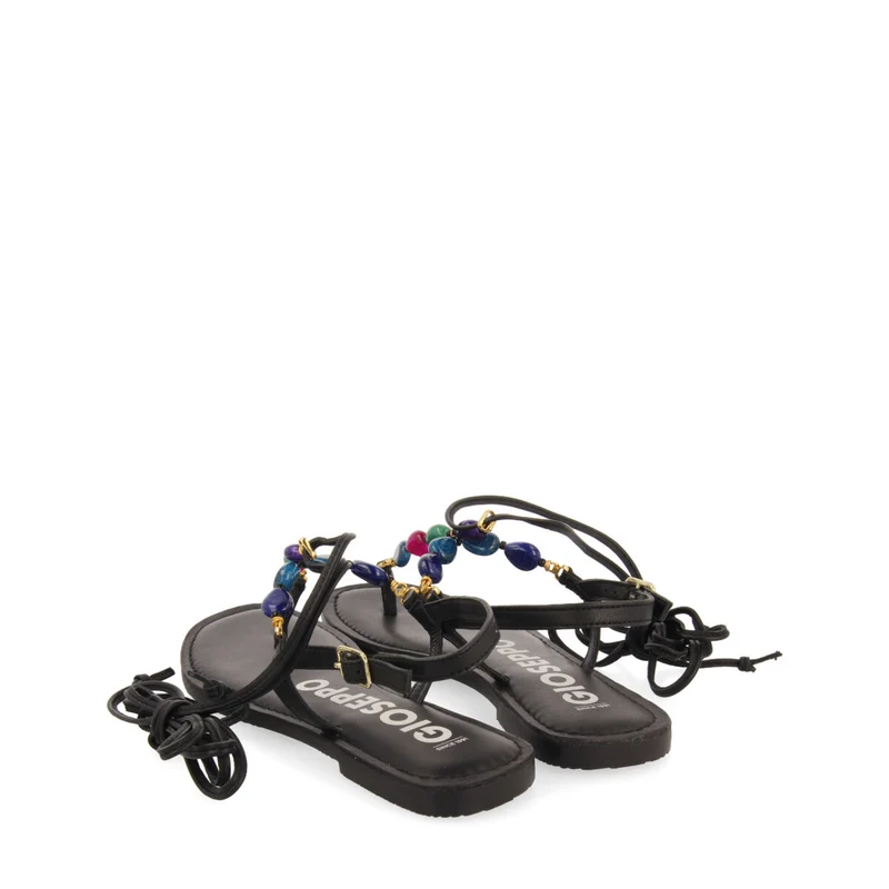 Escles women's leather sandals with decorative multicoloured beads