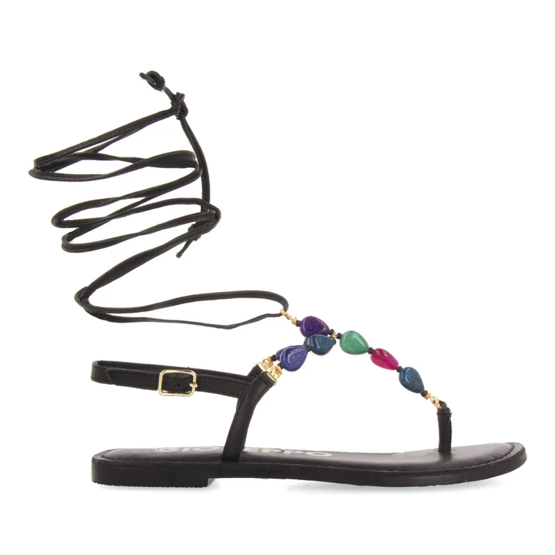 Echallon women's leather sandals with decorative multicoloured beads