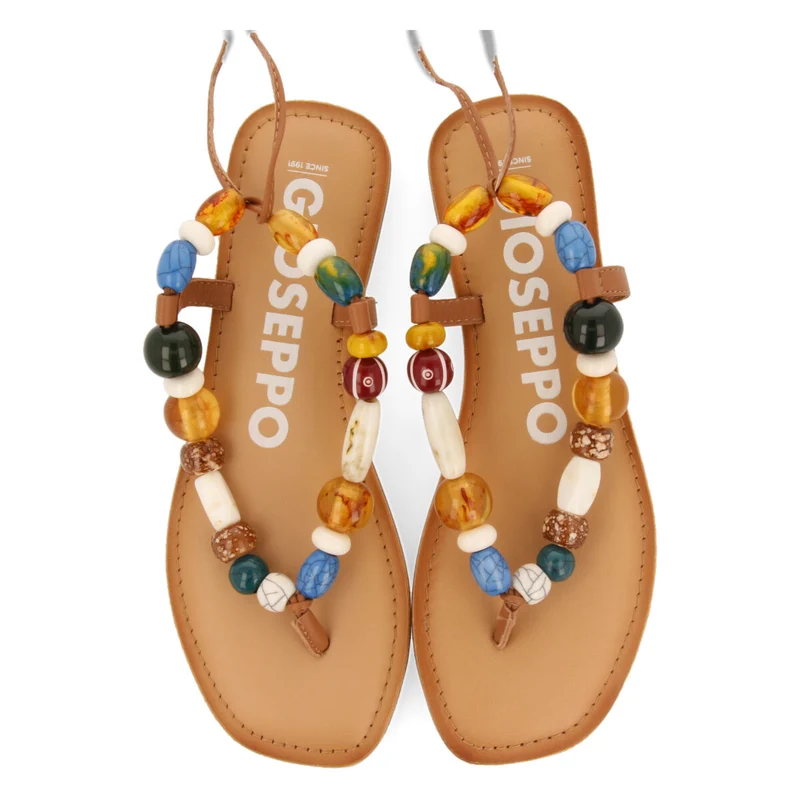 Challex women's leather sandals with decorative multicoloured beads