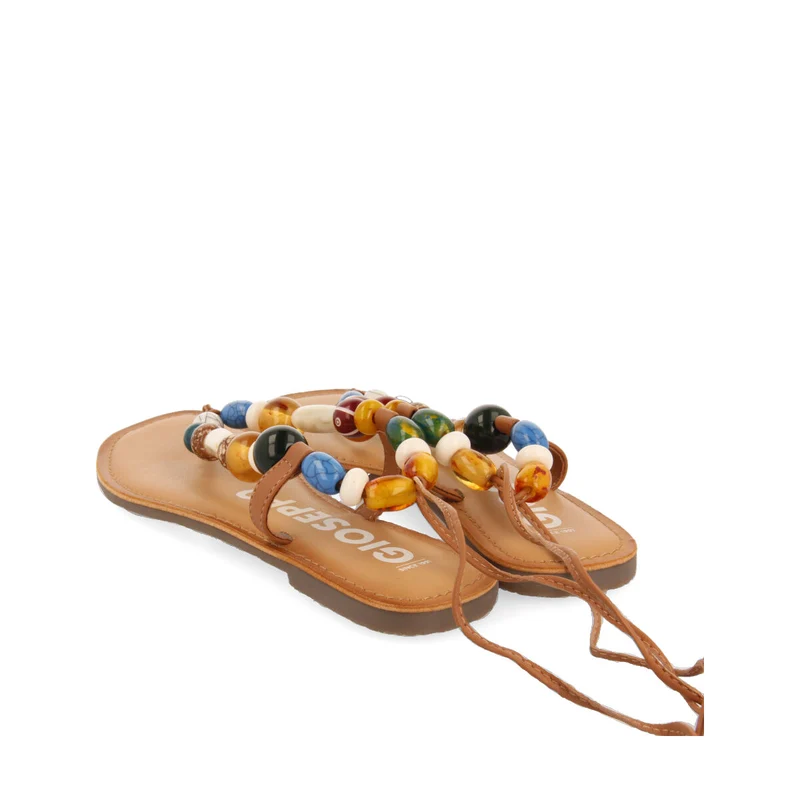 Challex women's leather sandals with decorative multicoloured beads
