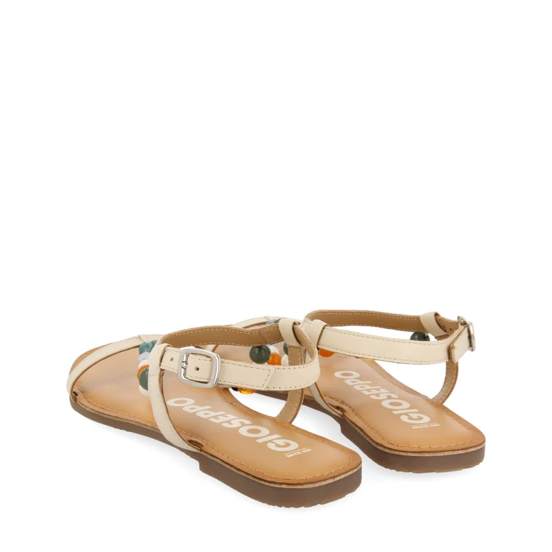 Coincy women's off-white leather sandals with decorative multicoloured beads