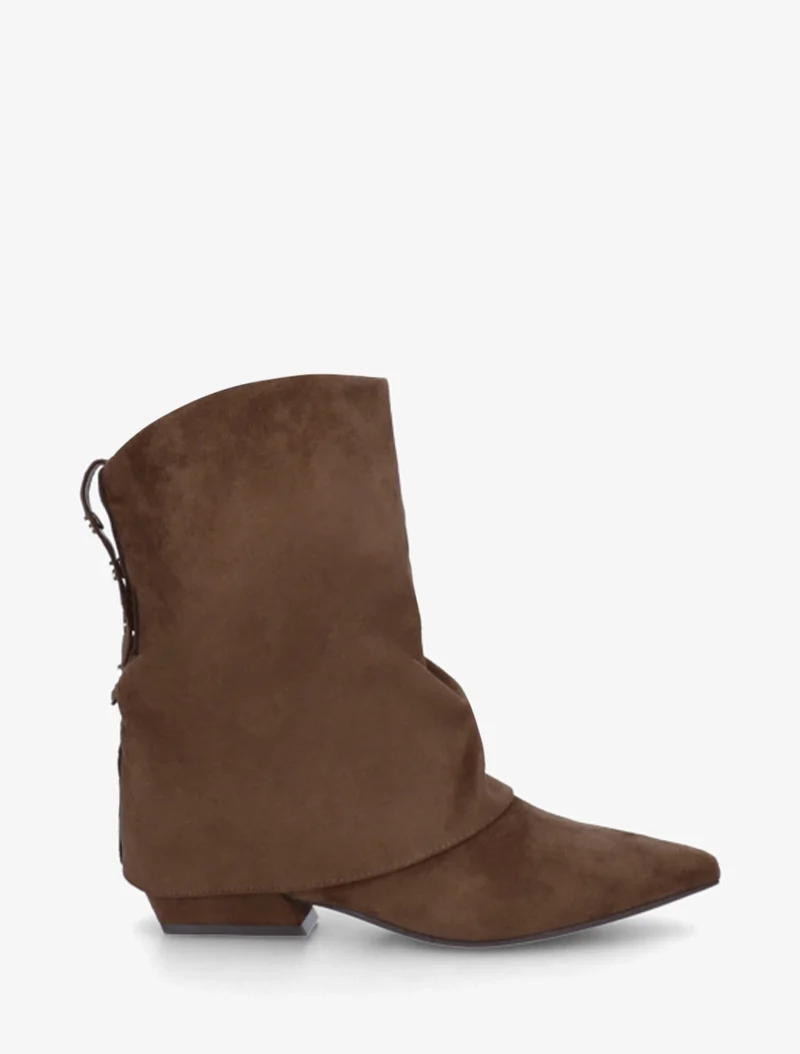 Bottines en suédine effet froncé à bouts pointus - Marron
