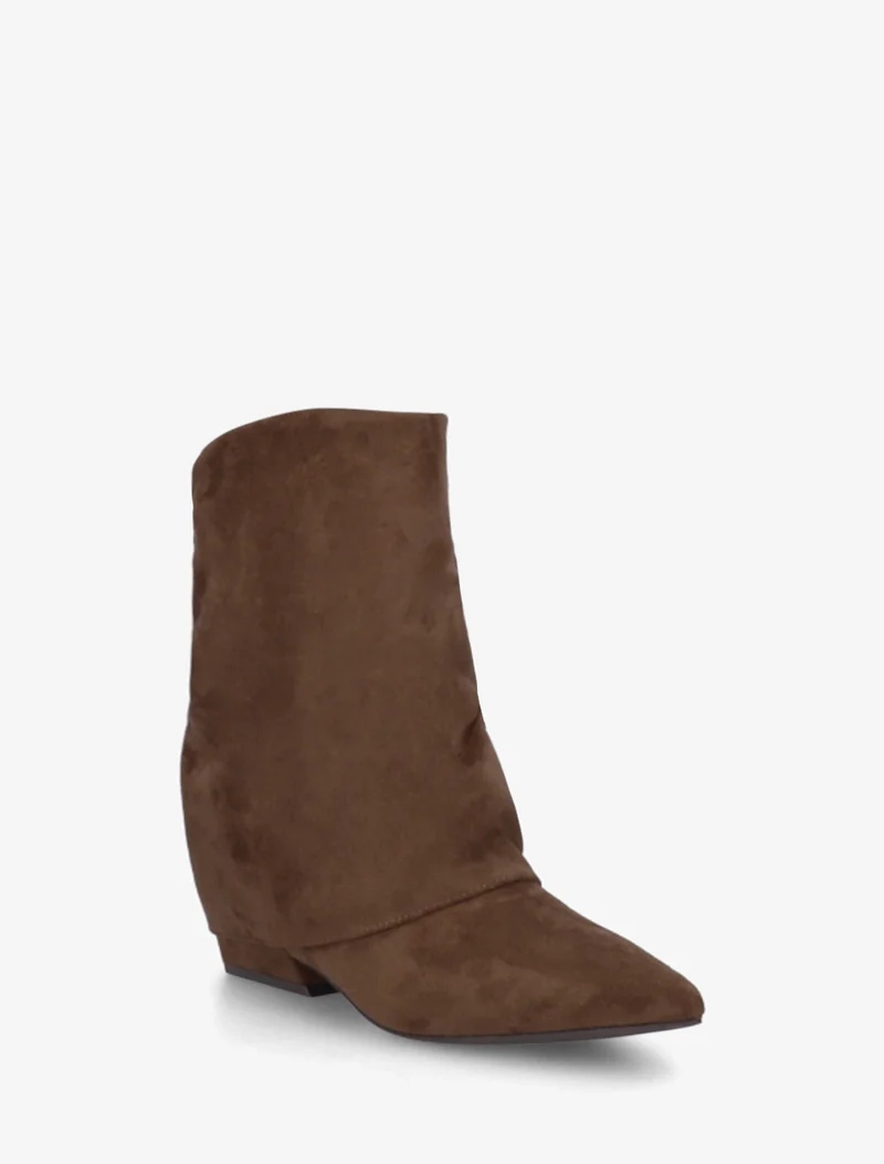 Bottines en suédine effet froncé à bouts pointus - Marron