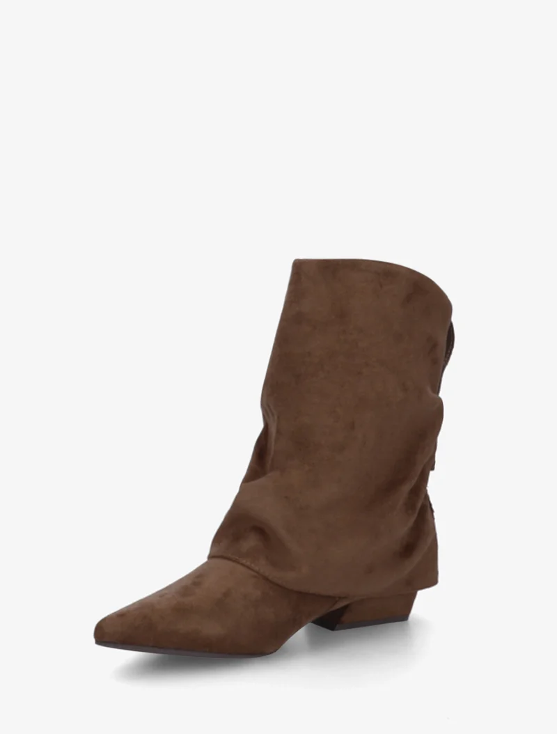 Bottines en suédine effet froncé à bouts pointus - Marron