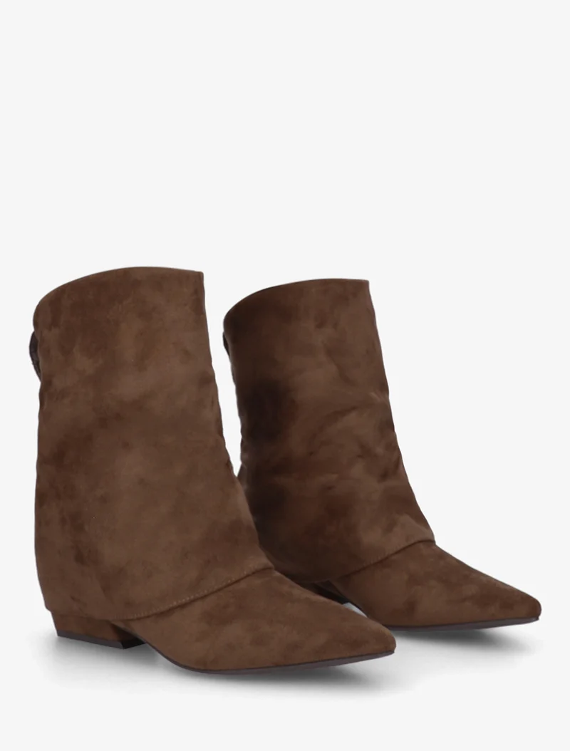 Bottines en suédine effet froncé à bouts pointus - Marron