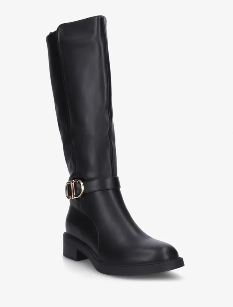 Bottes en simili à boucle et bouts ronds - Noir