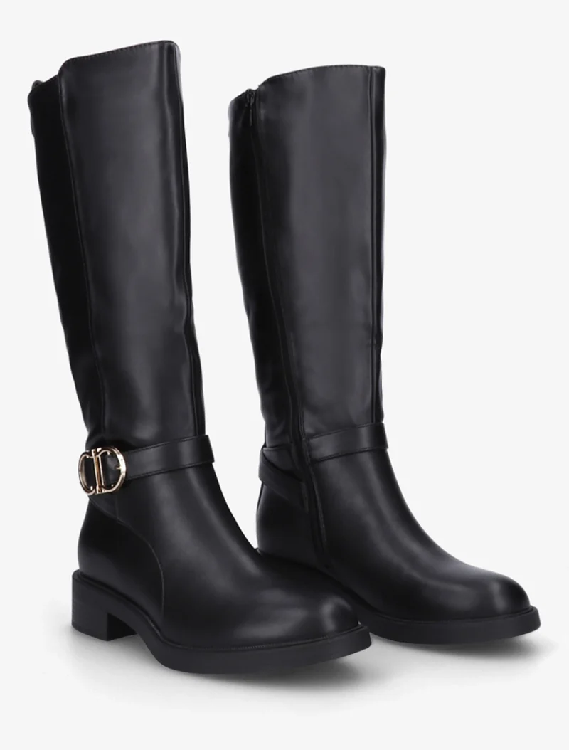 Bottes en simili à boucle et bouts ronds - Noir