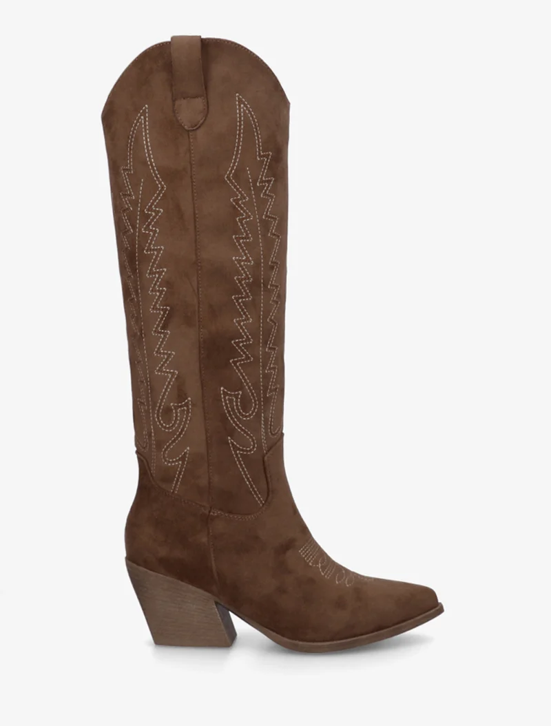Bottes style santiags en suédine - Marron