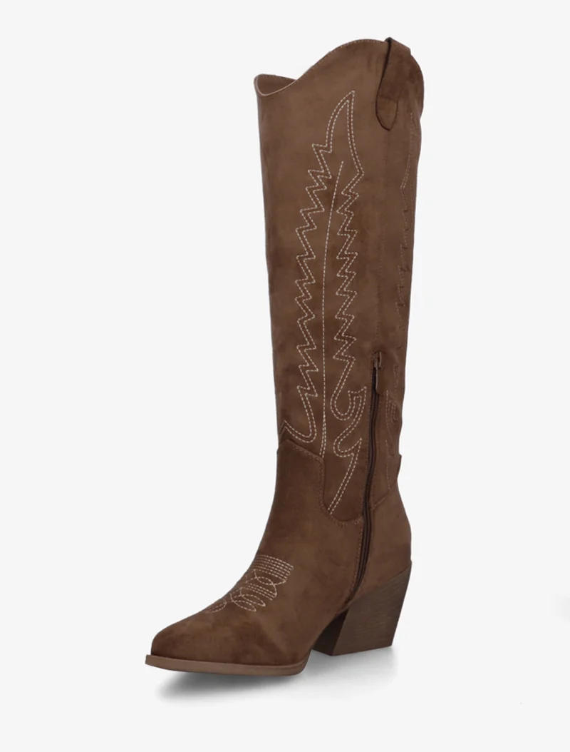 Bottes style santiags en suédine - Marron