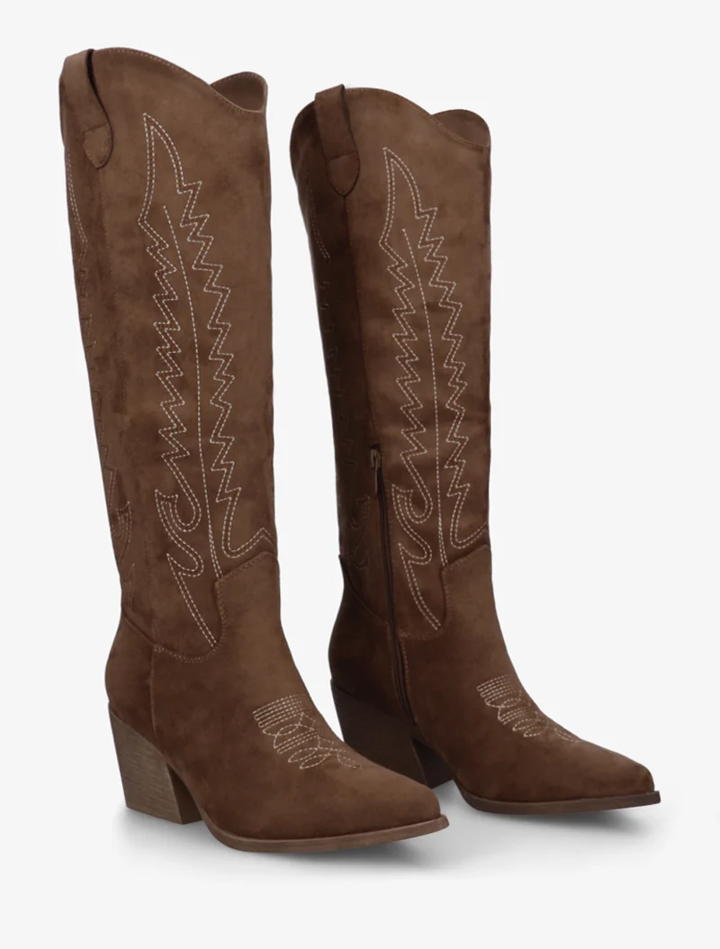 Bottes style santiags en suédine - Marron