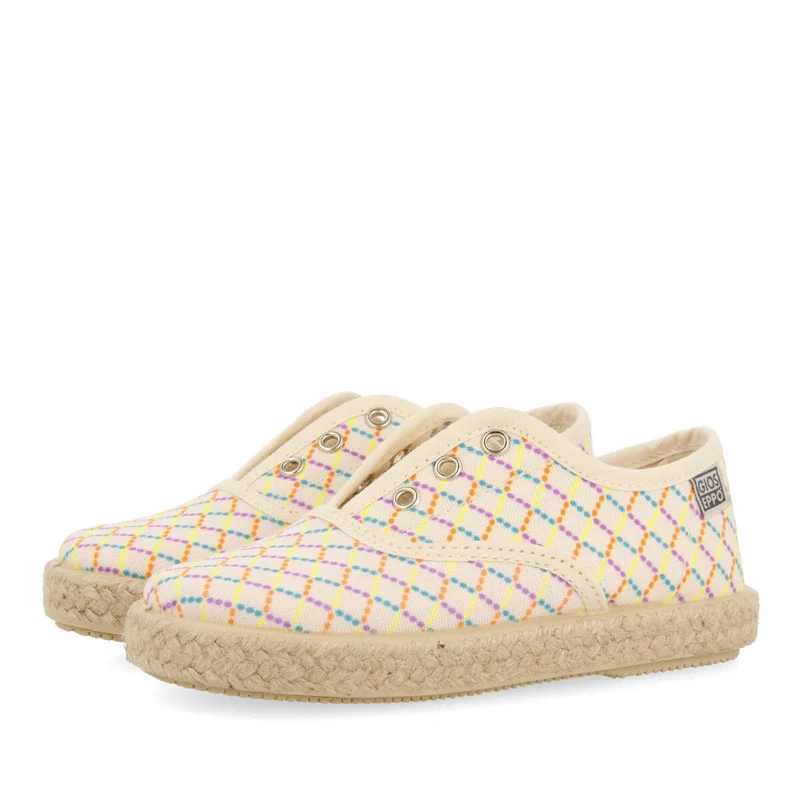 Xilitla babies beige oxford style espadrilles with a colourfulrint