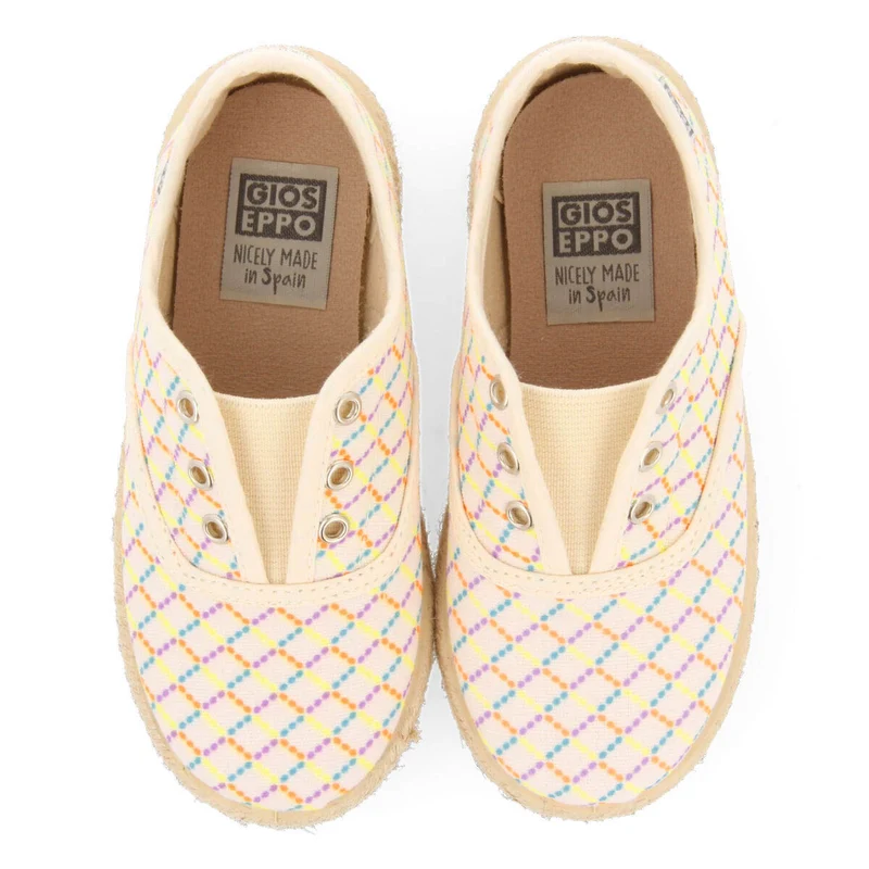 Xilitla babies beige oxford style espadrilles with a colourfulrint