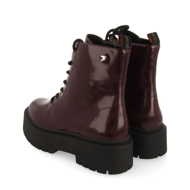 Laussa women's burgundy lace-up biker boots with black double soles