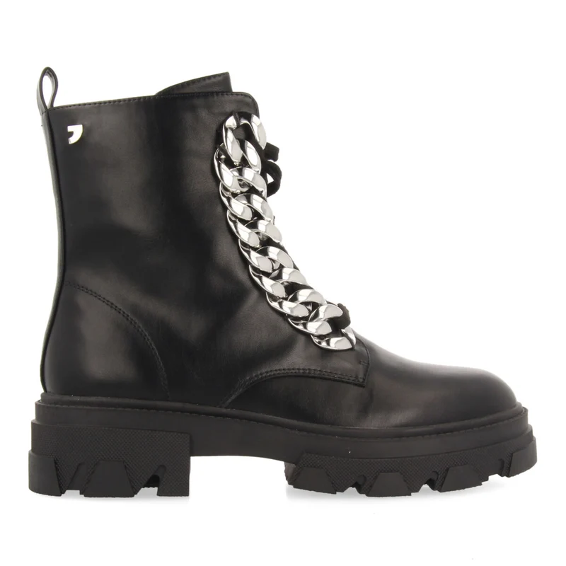 Holzthum women's black lace-up combat boots with track soles and maxi chains