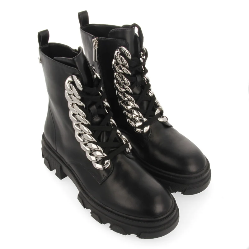 Holzthum women's black lace-up combat boots with track soles and maxi chains