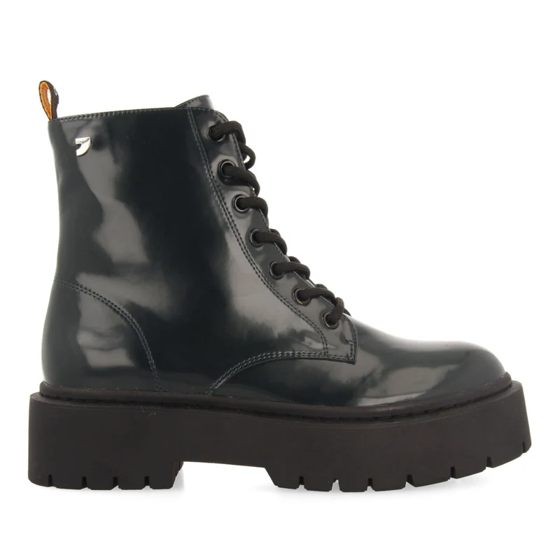 Laussa women's dark green lace-up biker boots with black double soles