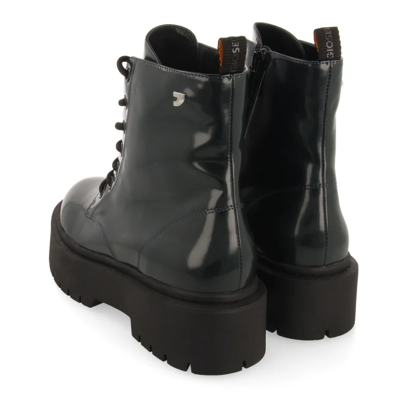 Laussa women's dark green lace-up biker boots with black double soles