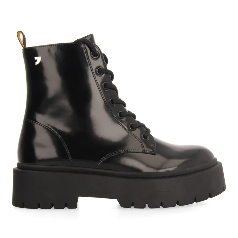 Laussa women's black lace-up biker boots with black double soles