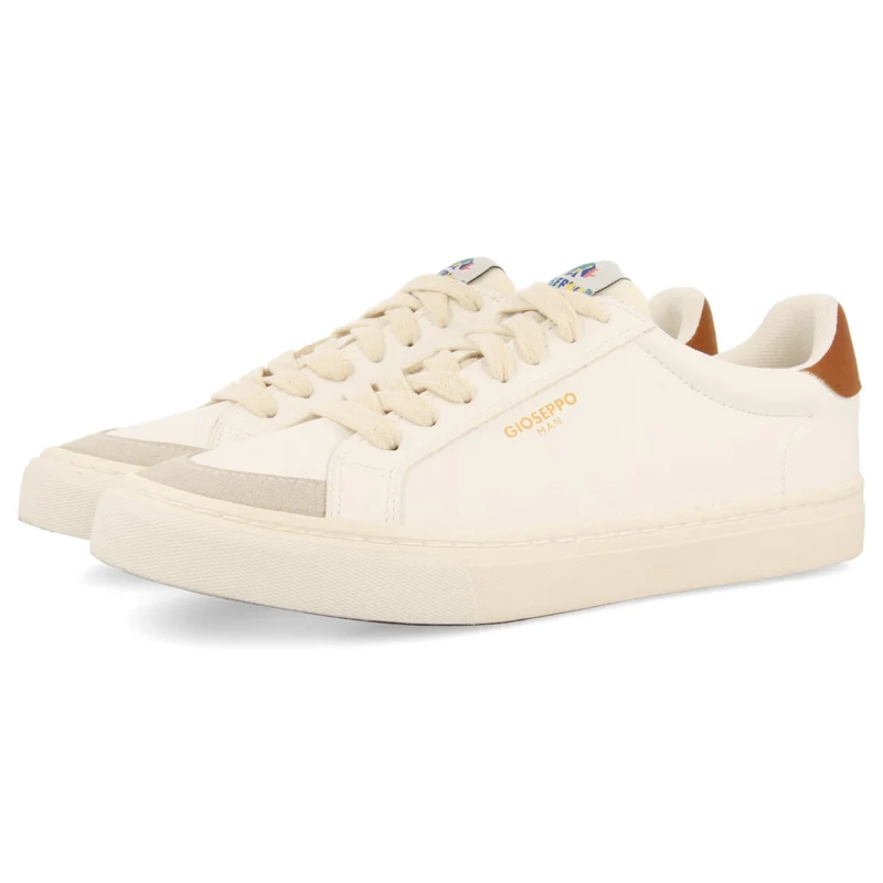 Roujan men's white sneakers with tan details